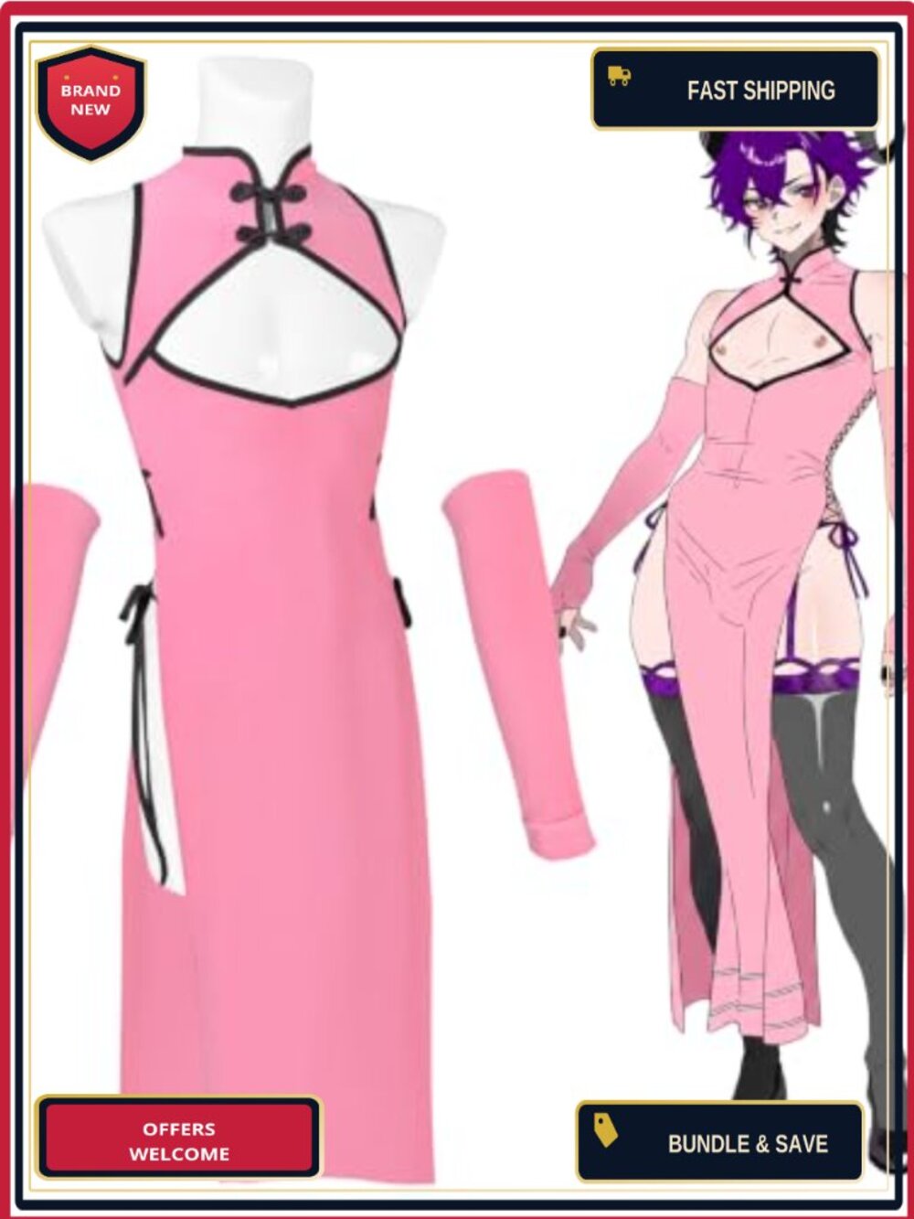 Men's Cosplay Goth Cheongsam Lingerie Costume Set Backless